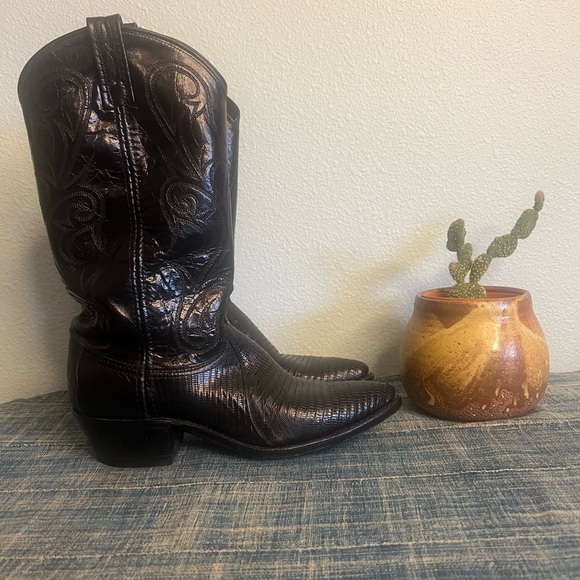 🖤Dan Post Black Western Boots — Women’s 8.5M, Lizard Embossed, Pointed Toe - Picture 2 of 7